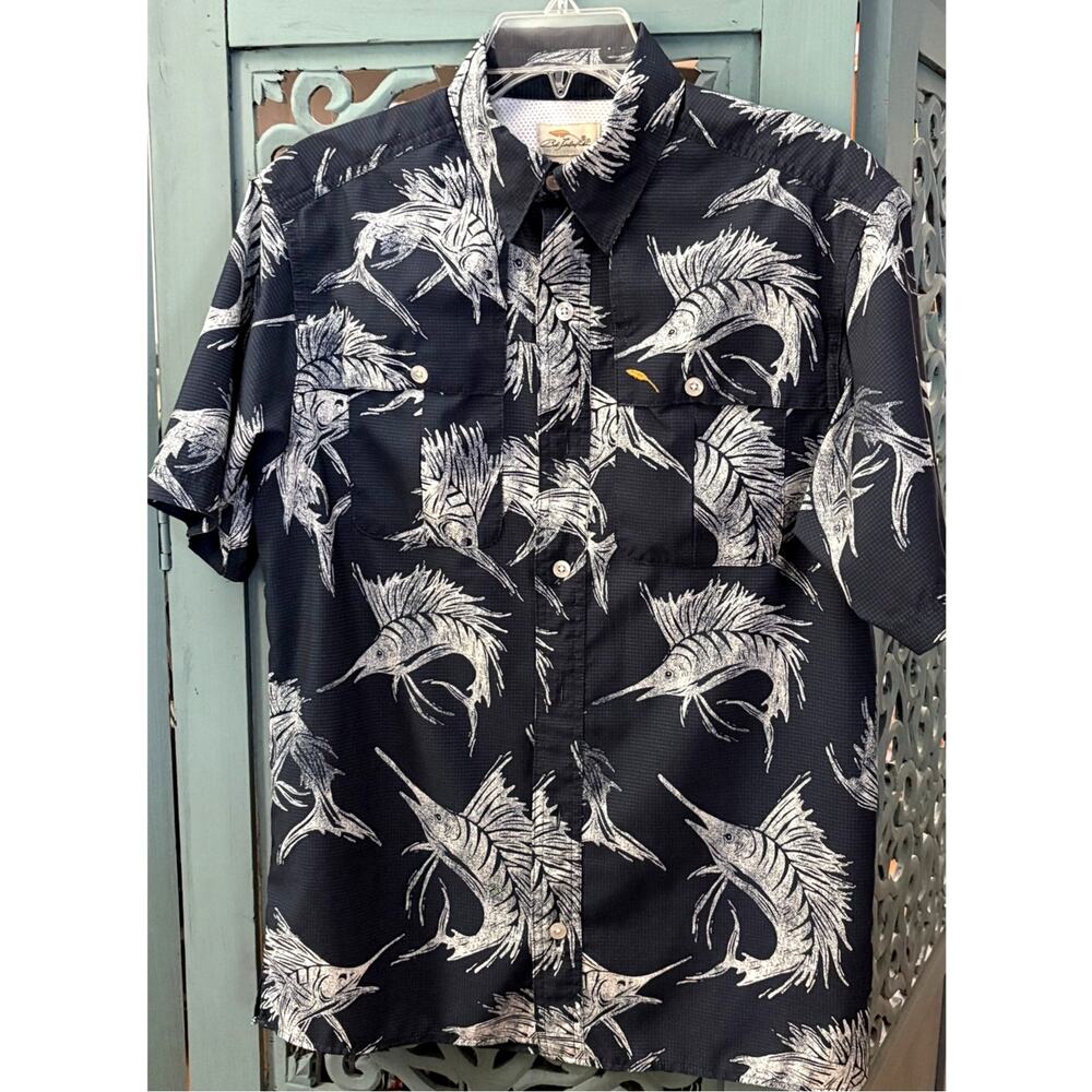 Bob Timberlake Men's Navy/White Vented Yoke-Deep Sea Angler Marlin Shirt-S/S-S